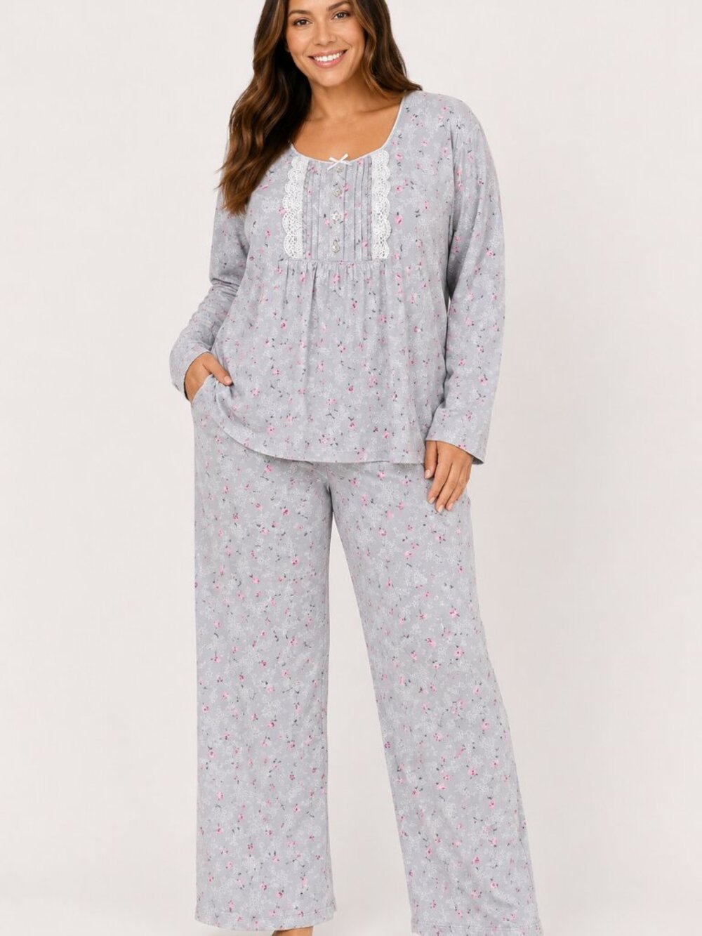 NEW Eileen West Floral Pajama Set Small Blue Pink Lace Sleepwear